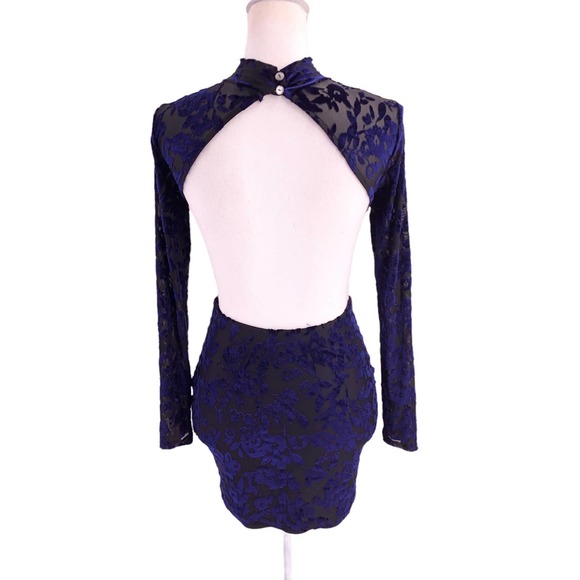 Lucy in the Sky Womens Size Small Burnout Velvet Floral Body-Con Mini Dress - Picture 2 of 7